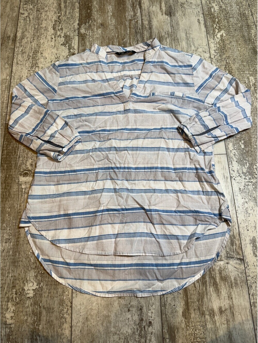 Riders by Lee Womens M Blue White Striped Tunic Blouse Coastal